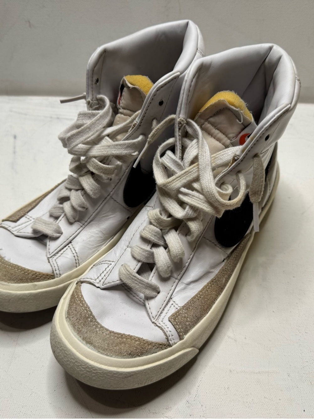 Nike White and Yellow High-Top Sneaker Interior Detail